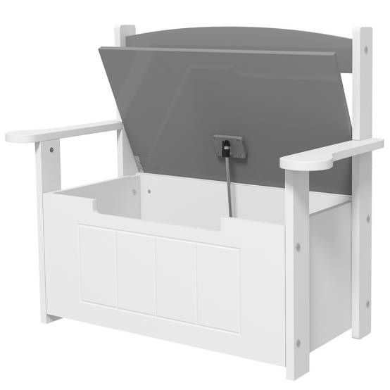 Banc coffre gris et blanc dossier couvercle fermeture douce charge 30 kg 68,5 × 34 × 58 cm chambre enfant - Image 2