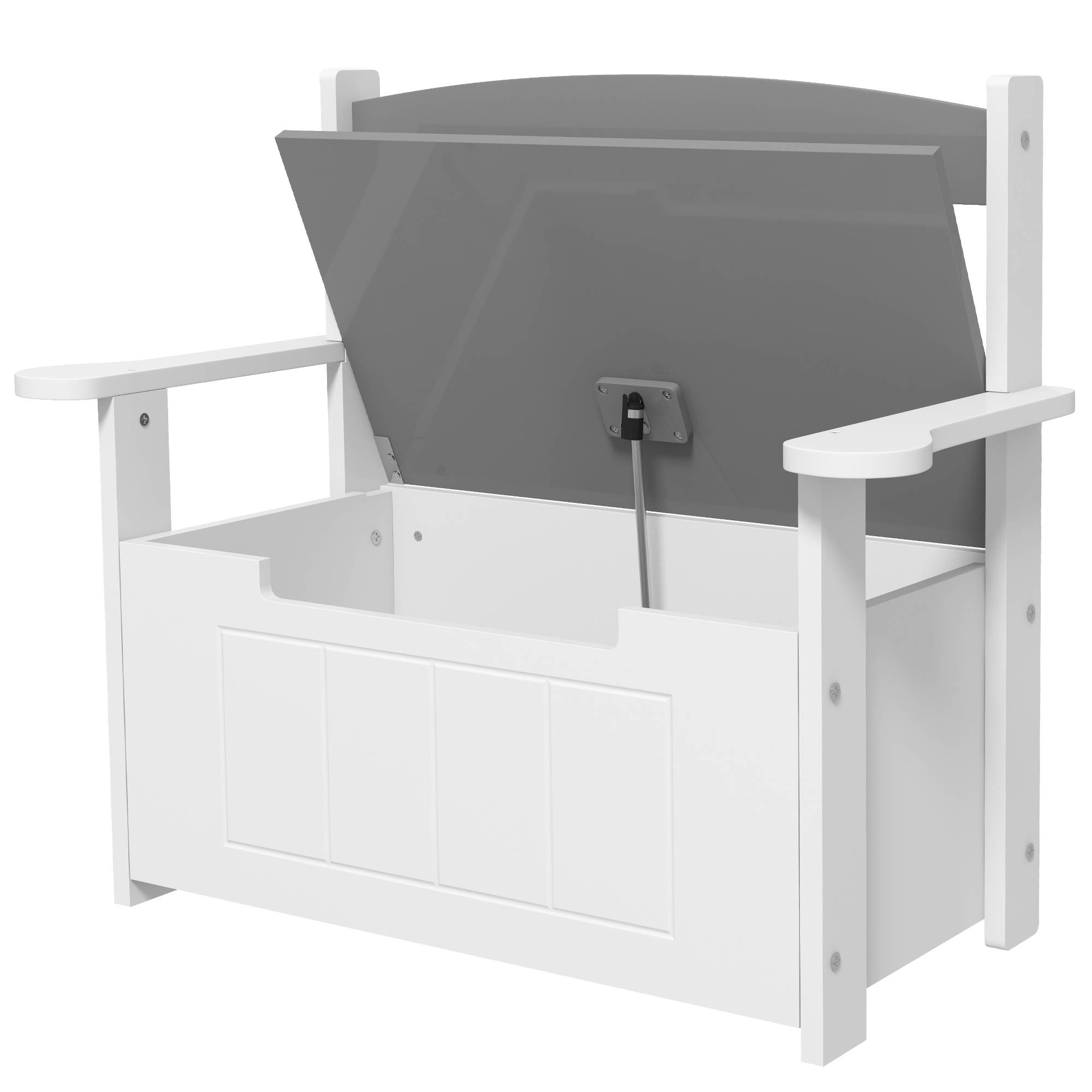Banc coffre gris et blanc dossier couvercle fermeture douce charge 30 kg 68,5 × 34 × 58 cm chambre enfant - Image 2