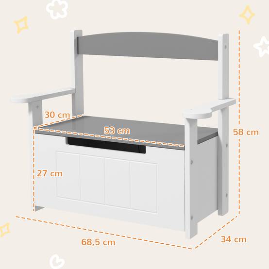 Banc coffre gris et blanc dossier couvercle fermeture douce charge 30 kg 68,5 × 34 × 58 cm chambre enfant - Image 5