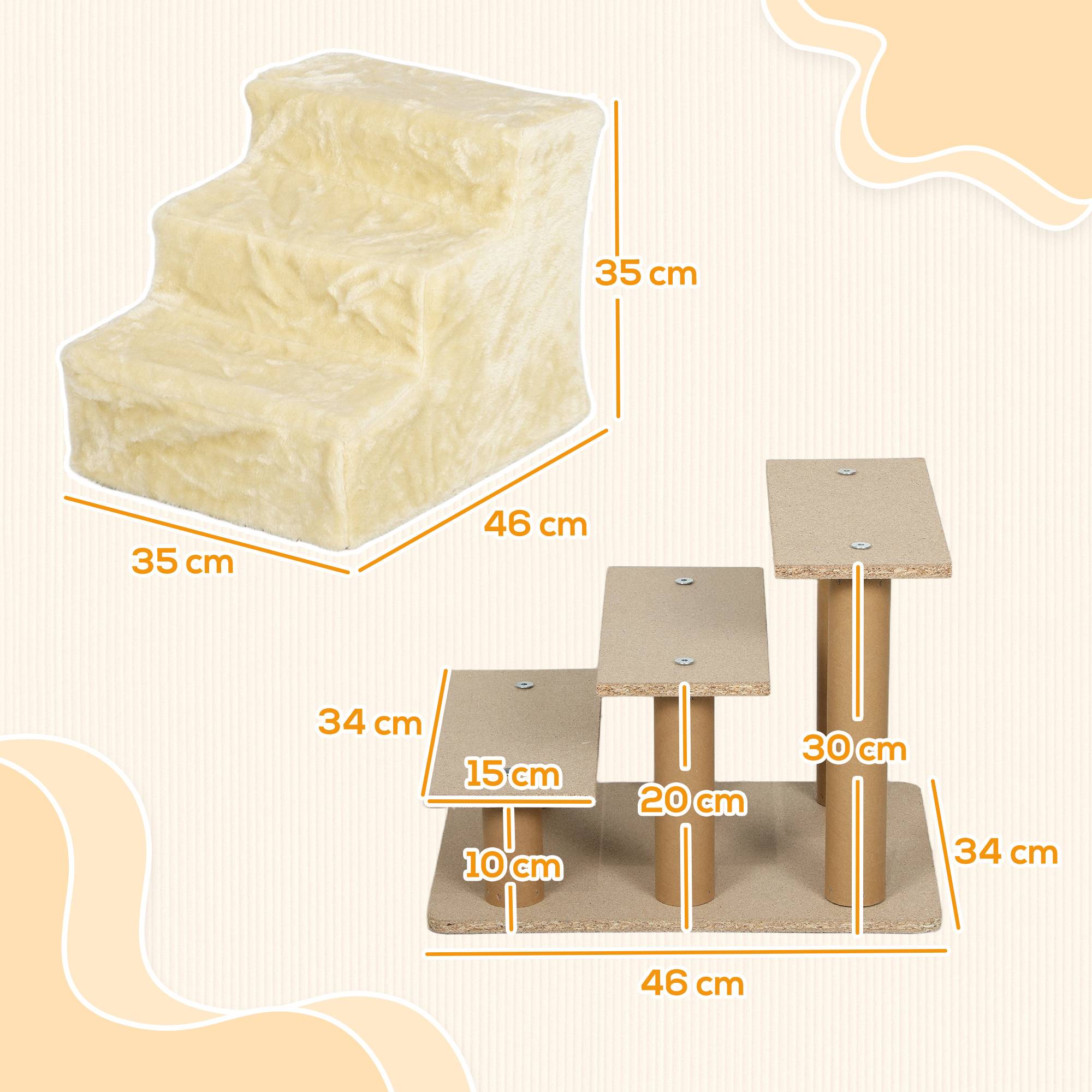 Sans Marque - Escalier pliable 3 marches, housse peluche lavable, panneau aggloméré, 46x35x35cm, beige - Image 5