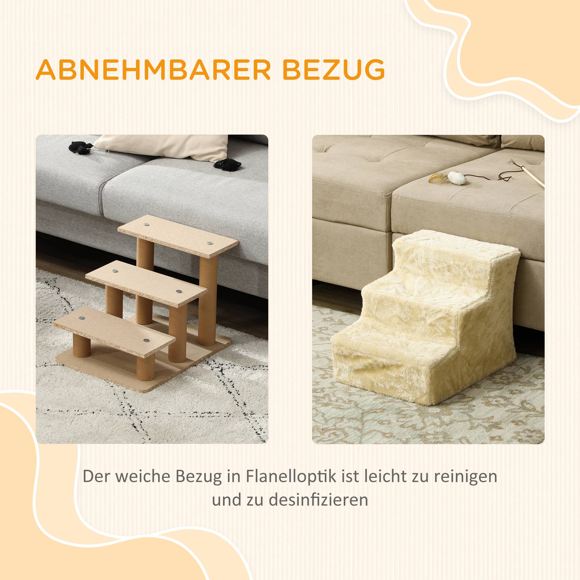 Sans Marque - Escalier pliable 3 marches, housse peluche lavable, panneau aggloméré, 46x35x35cm, beige - Image 7