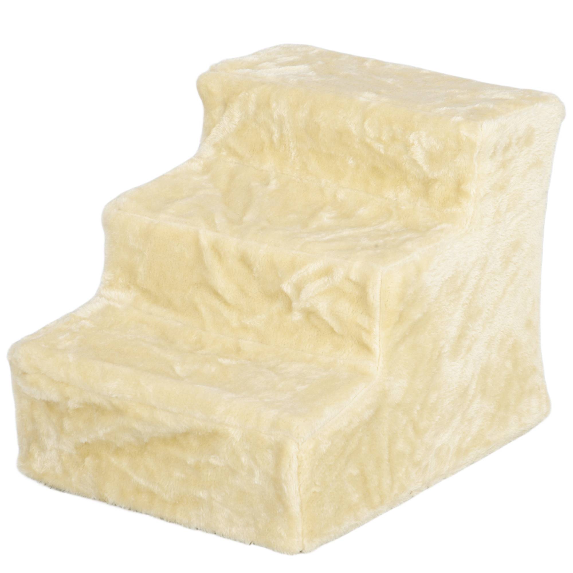 Sans Marque - Escalier pliable 3 marches, housse peluche lavable, panneau aggloméré, 46x35x35cm, beige - Image 2