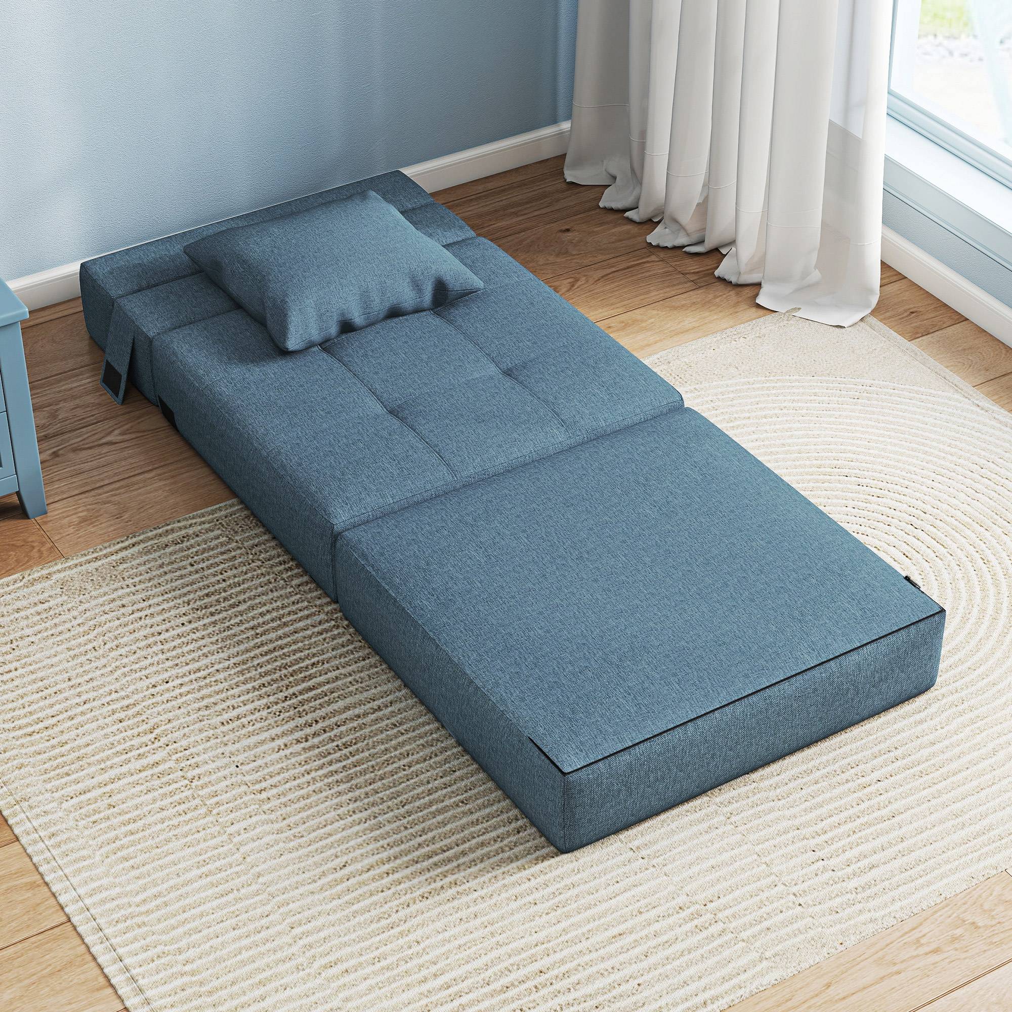 Fauteuil convertible, inclinable, lit d'appoint. Housse amovible, 70 cm x 70 cm x 61 cm, bleu foncé. - Image 4