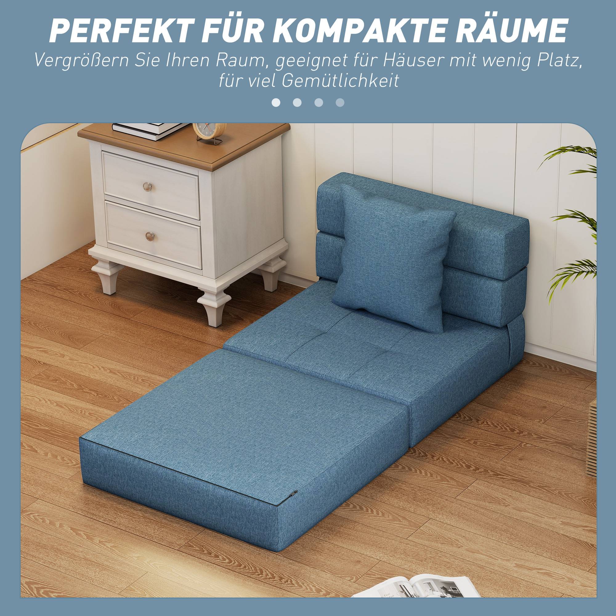 Fauteuil convertible, inclinable, lit d'appoint. Housse amovible, 70 cm x 70 cm x 61 cm, bleu foncé. - Image 8