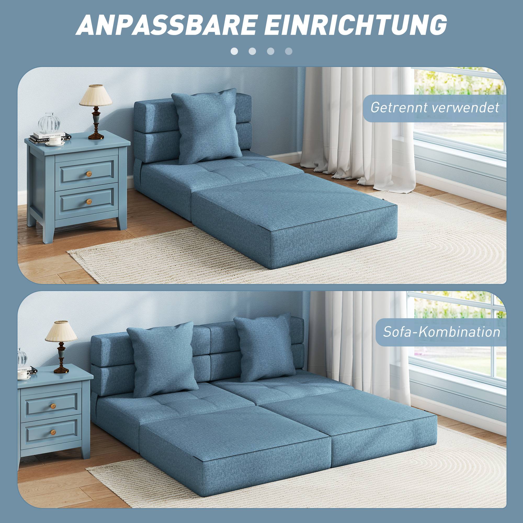 Fauteuil convertible, inclinable, lit d'appoint. Housse amovible, 70 cm x 70 cm x 61 cm, bleu foncé. - Image 9