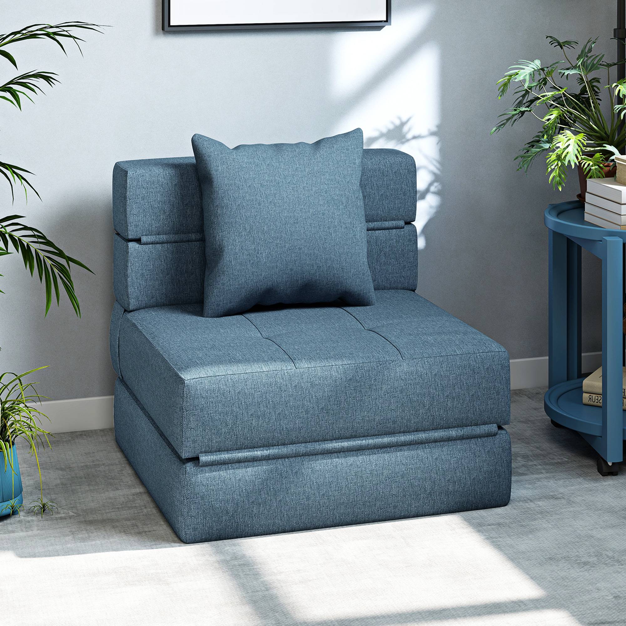 Fauteuil convertible, inclinable, lit d'appoint. Housse amovible, 70 cm x 70 cm x 61 cm, bleu foncé. - Image 3