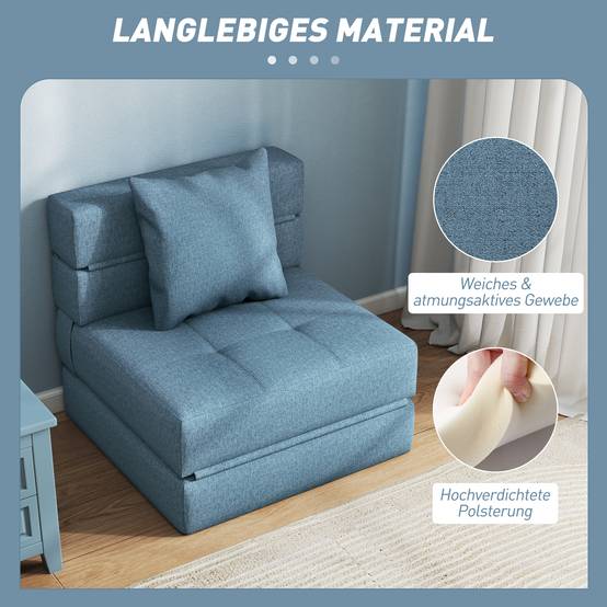 Fauteuil convertible, inclinable, lit d'appoint. Housse amovible, 70 cm x 70 cm x 61 cm, bleu foncé. - Image 7