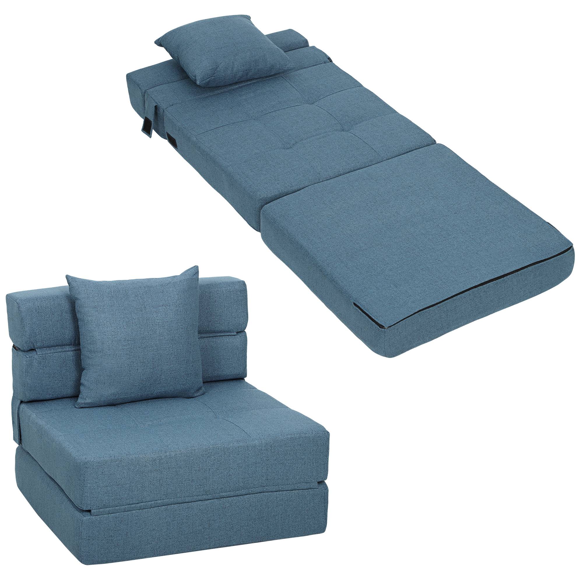 Fauteuil convertible, inclinable, lit d'appoint. Housse amovible, 70 cm x 70 cm x 61 cm, bleu foncé. - Image 1