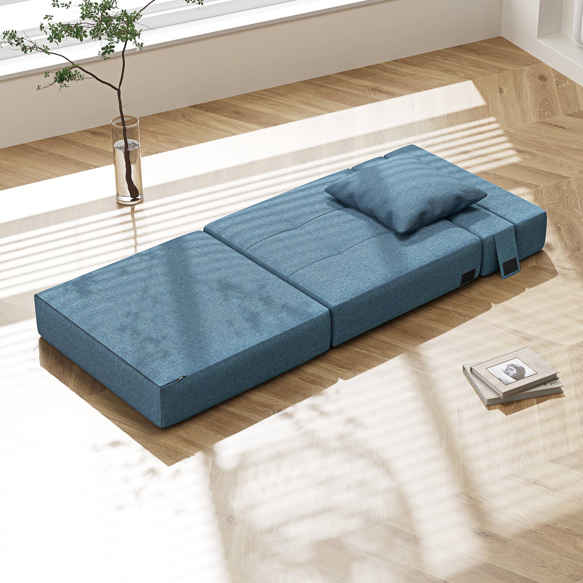 Fauteuil convertible, inclinable, lit d'appoint. Housse amovible, 70 cm x 70 cm x 61 cm, bleu foncé. - Image 10