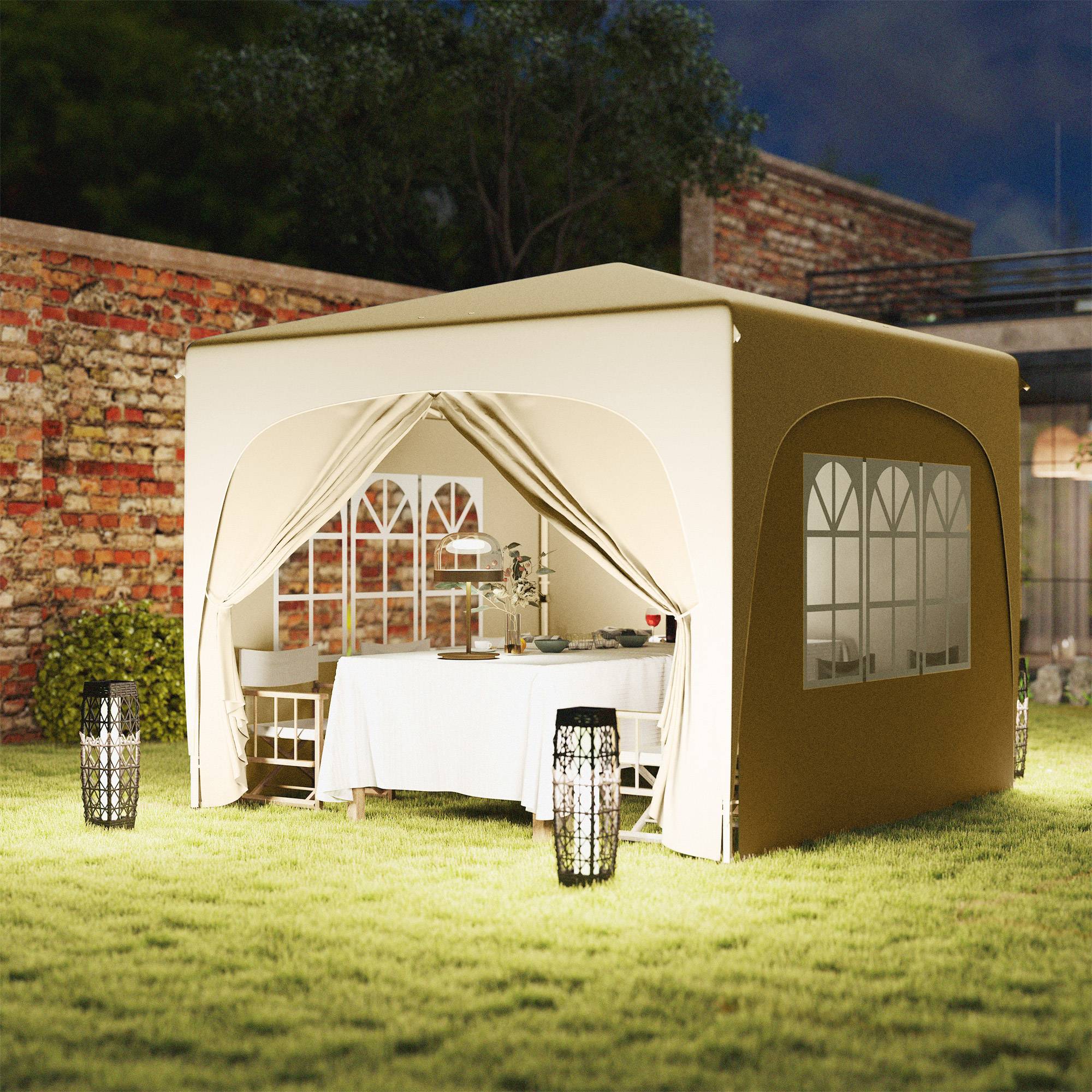 Gazebo pliante 3x3m avec panneaux latéraux UPF50+, hauteur réglable et sac de transport (Sable) - Image 10