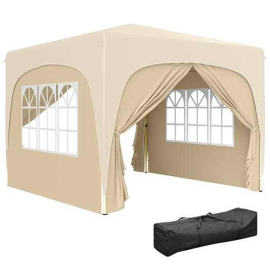 Gazebo pliante 3x3m avec panneaux latéraux UPF50+, hauteur réglable et sac de transport (Sable) - Image 1