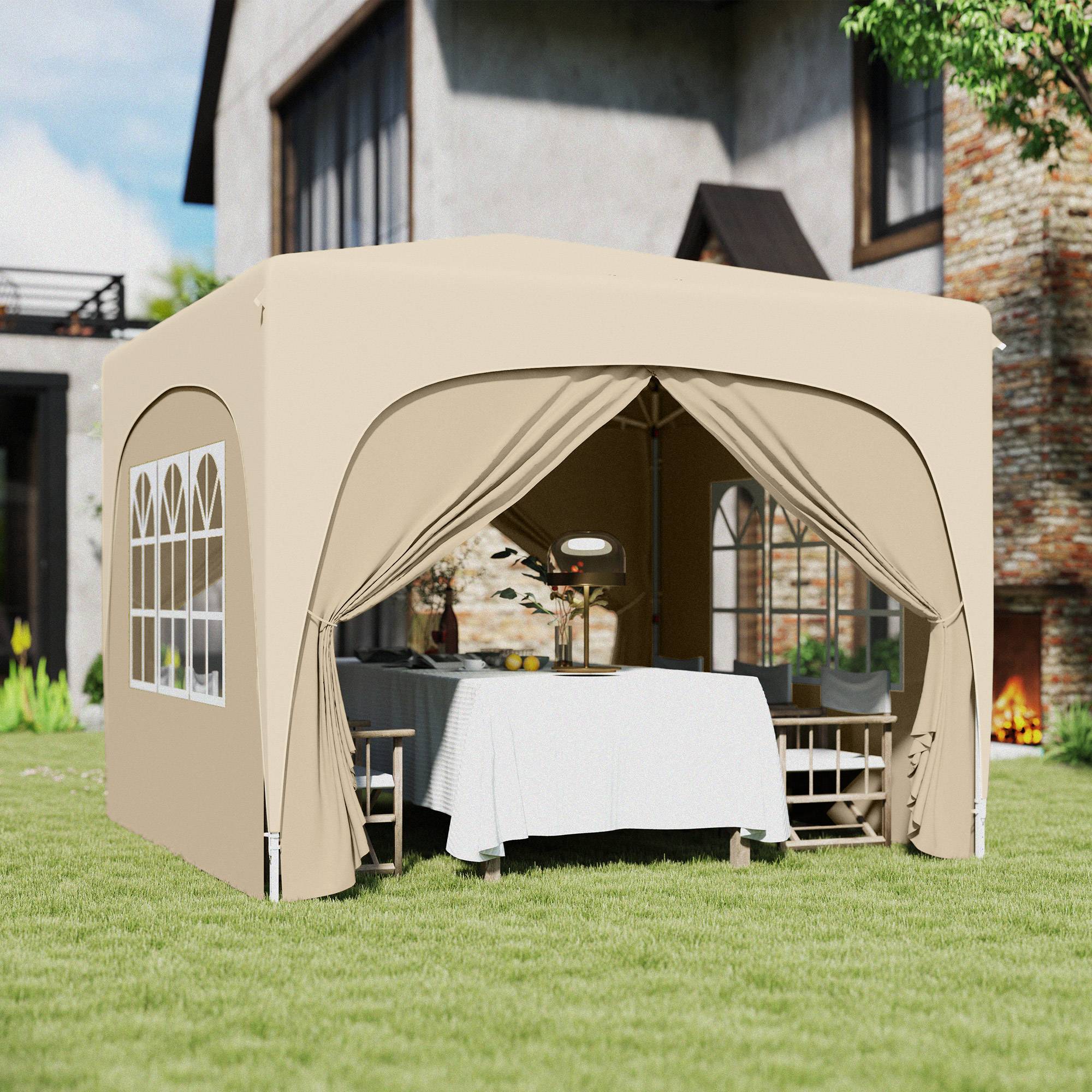 Gazebo pliante 3x3m avec panneaux latéraux UPF50+, hauteur réglable et sac de transport (Sable) - Image 4