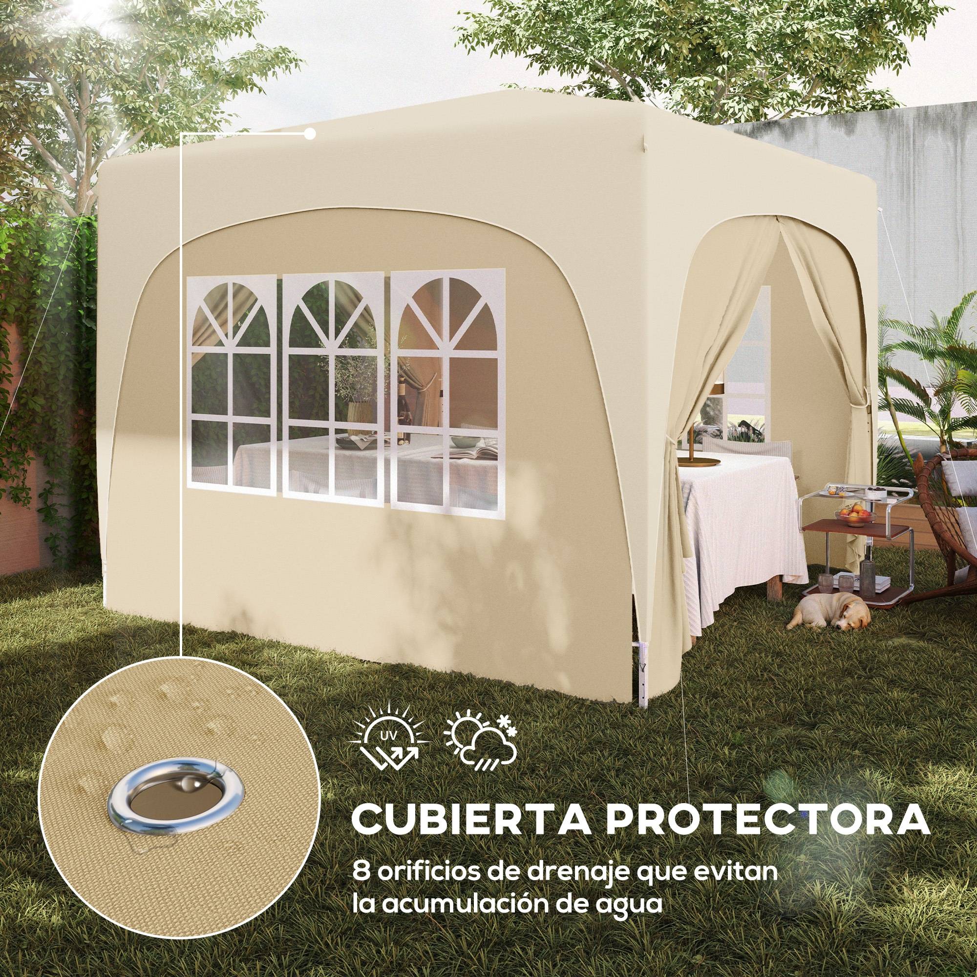 Gazebo pliante 3x3m avec panneaux latéraux UPF50+, hauteur réglable et sac de transport (Sable) - Image 8