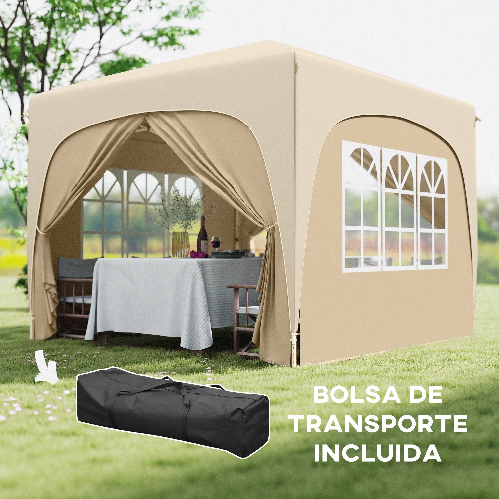 Gazebo pliante 3x3m avec panneaux latéraux UPF50+, hauteur réglable et sac de transport (Sable) - Image 9