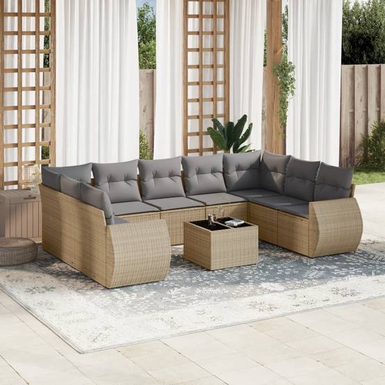 ComfortXL - Salon de Jardin Bas 9 Places 10 Pièces Résine Beige avec Table et Coussins Gris Clair – ComfortXL Outdoor Living - Image 1
