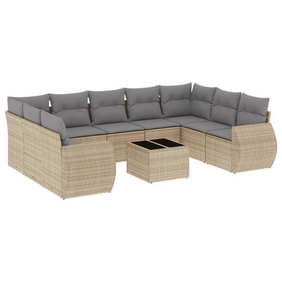 ComfortXL - Salon de Jardin Bas 9 Places 10 Pièces Résine Beige avec Table et Coussins Gris Clair – ComfortXL Outdoor Living - Image 2