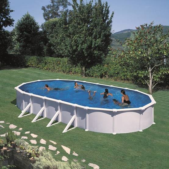 Gre Pools - Piscine ovale acier 6,34m x 3,99m x H: 1,32m - Filtration à sable - Renforts apparents Gre Pools - Image 1