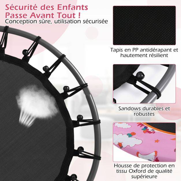 Helloshop26 - Trampoline pour enfants diamètre 92 cm lumineux avec poignée amovible charge 25kg pour sports de saut intérieur extérieur rose - Image 3