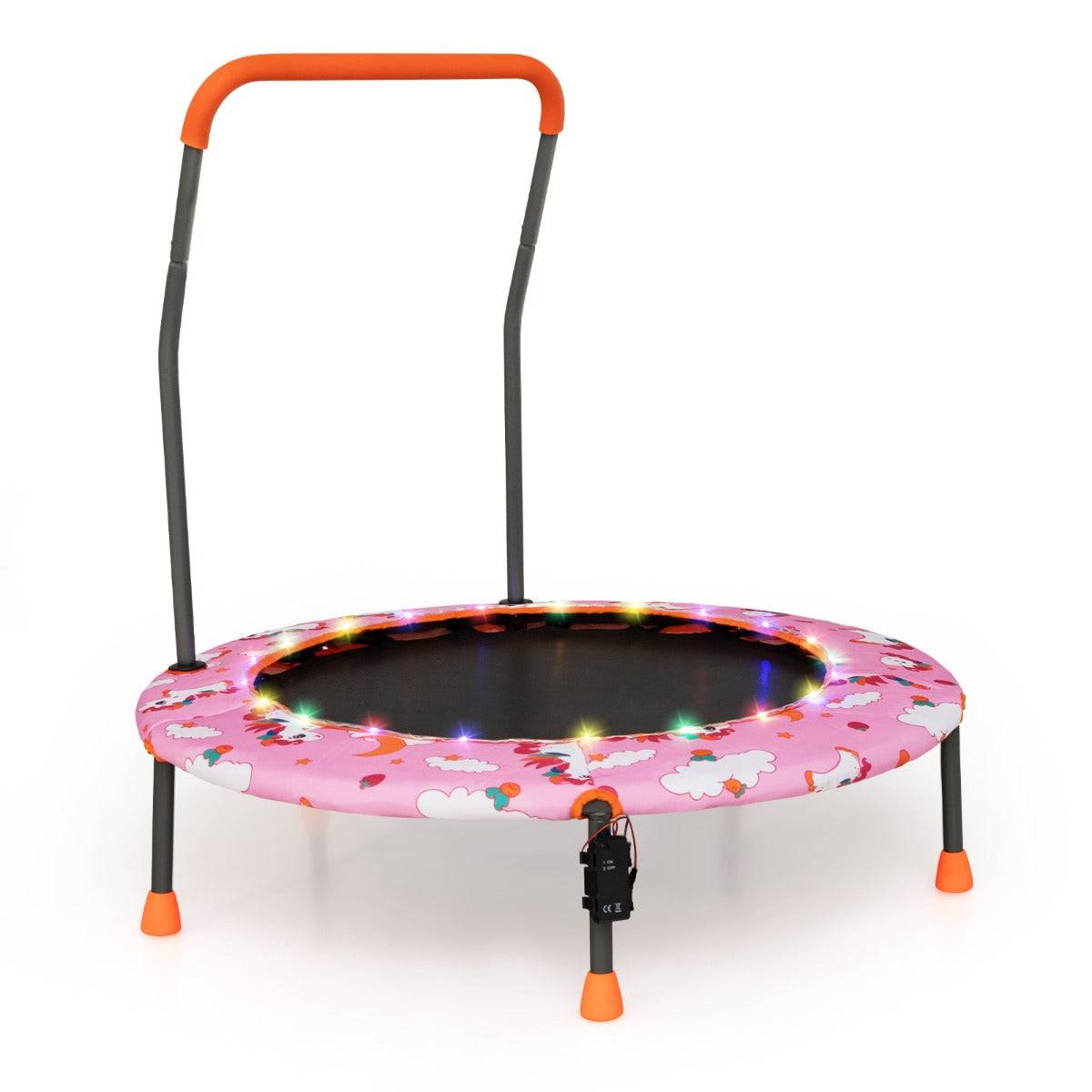 Helloshop26 - Trampoline pour enfants diamètre 92 cm lumineux avec poignée amovible charge 25kg pour sports de saut intérieur extérieur rose - Image 1