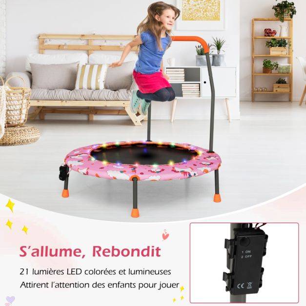 Helloshop26 - Trampoline pour enfants diamètre 92 cm lumineux avec poignée amovible charge 25kg pour sports de saut intérieur extérieur rose - Image 4