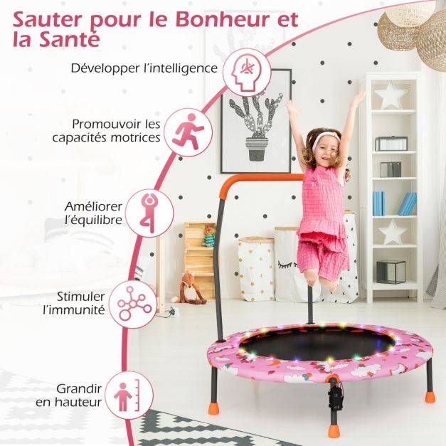 Helloshop26 - Trampoline pour enfants diamètre 92 cm lumineux avec poignée amovible charge 25kg pour sports de saut intérieur extérieur rose - Image 6