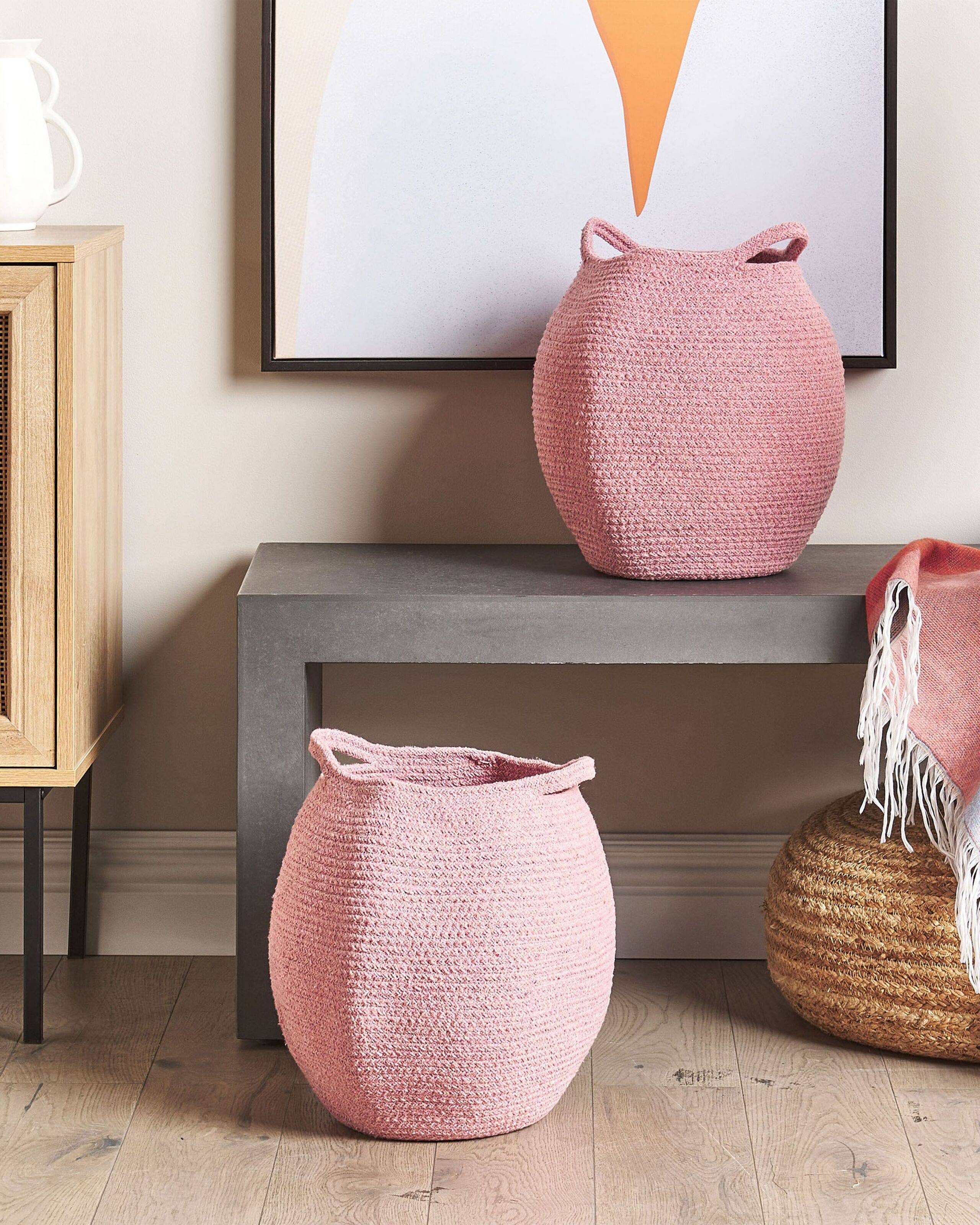 Paniers Rose en Coton 30 cm Ronds Faits Main Rangement Intérieur pour Linge Facile à Entretenir Corbeilles Lot de 2 - Image 2