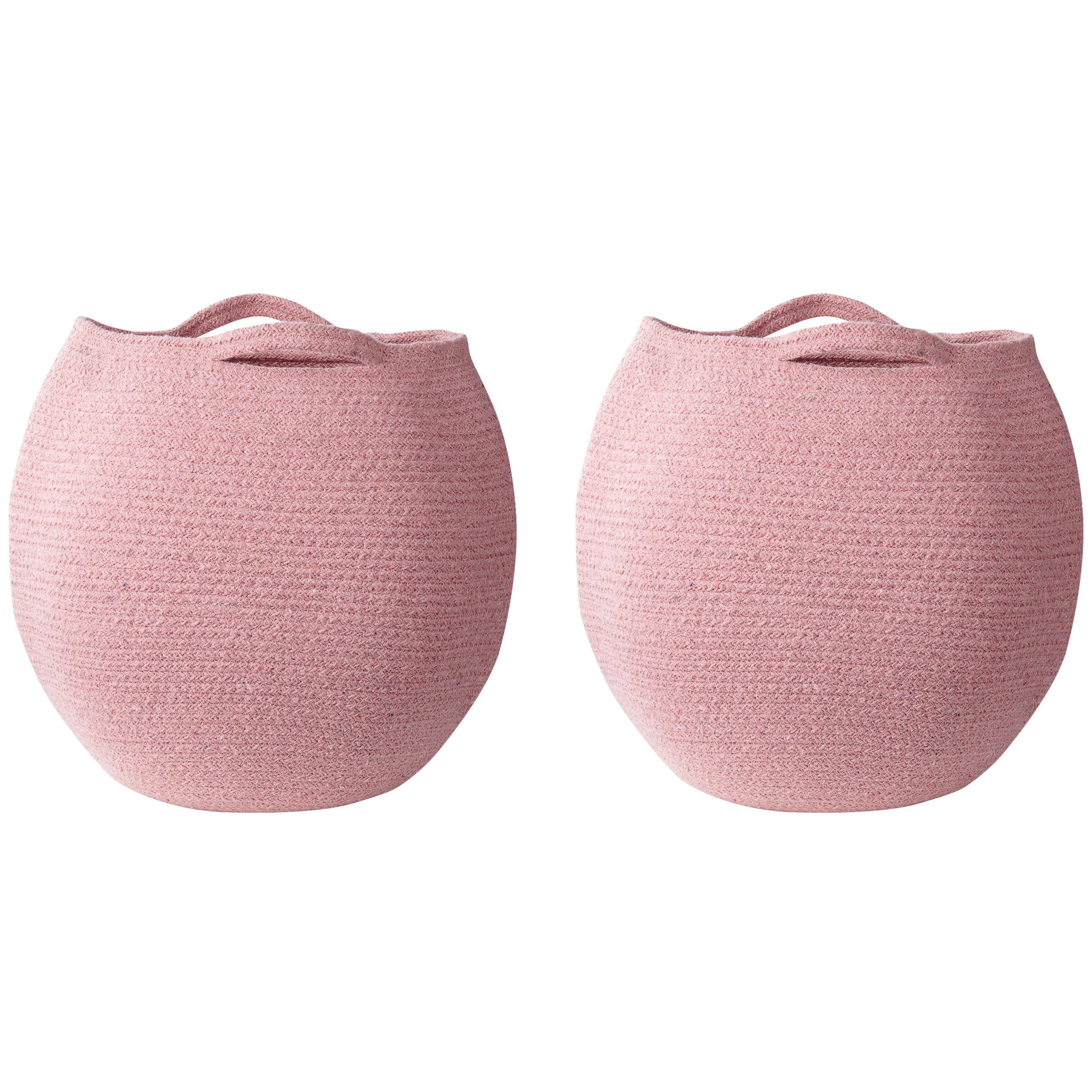 Paniers Rose en Coton 30 cm Ronds Faits Main Rangement Intérieur pour Linge Facile à Entretenir Corbeilles Lot de 2 - Image 1