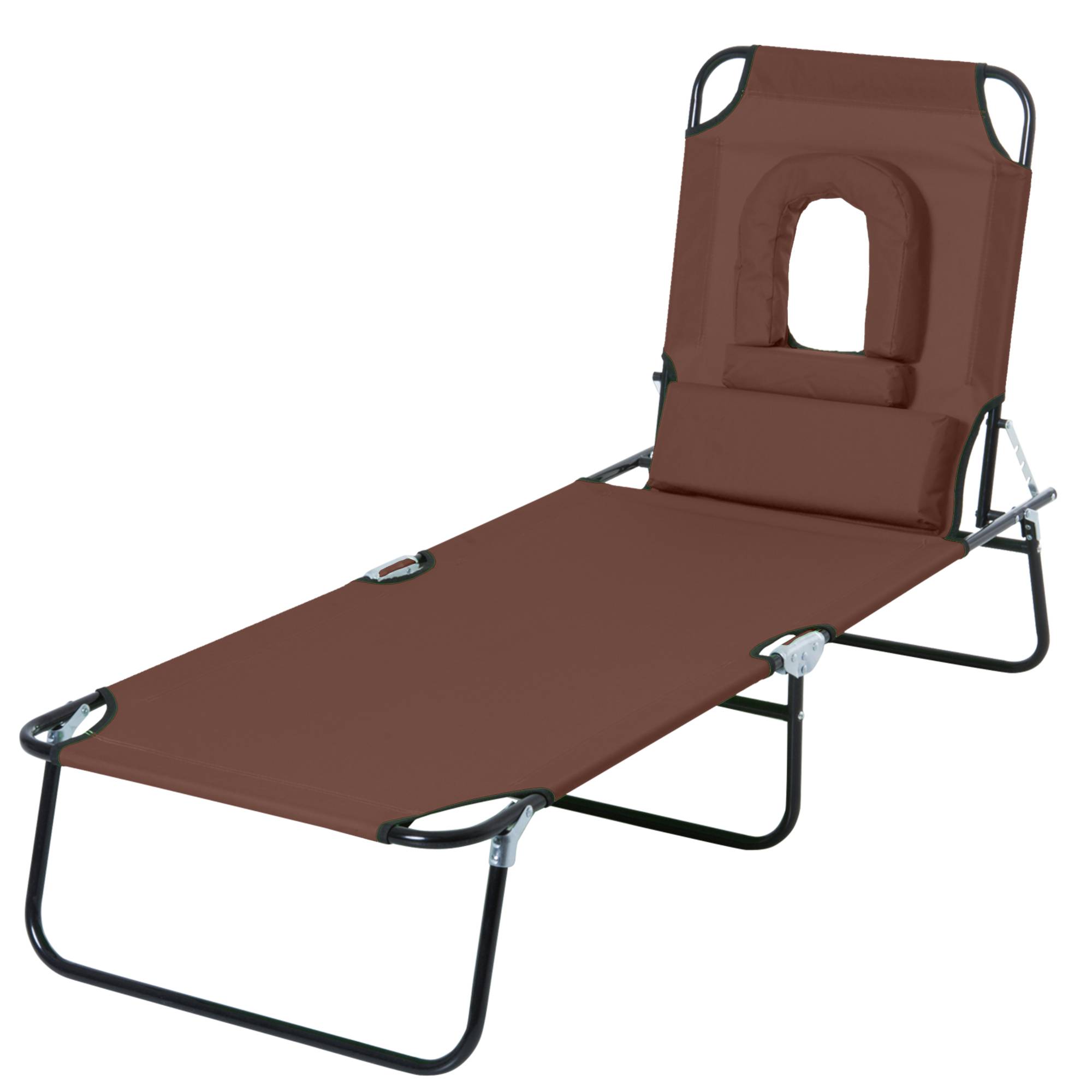 Bain de Soleil Pliable transat inclinable 4 Positions Chaise Longue 3 Coussins fournis Marron - Image 2
