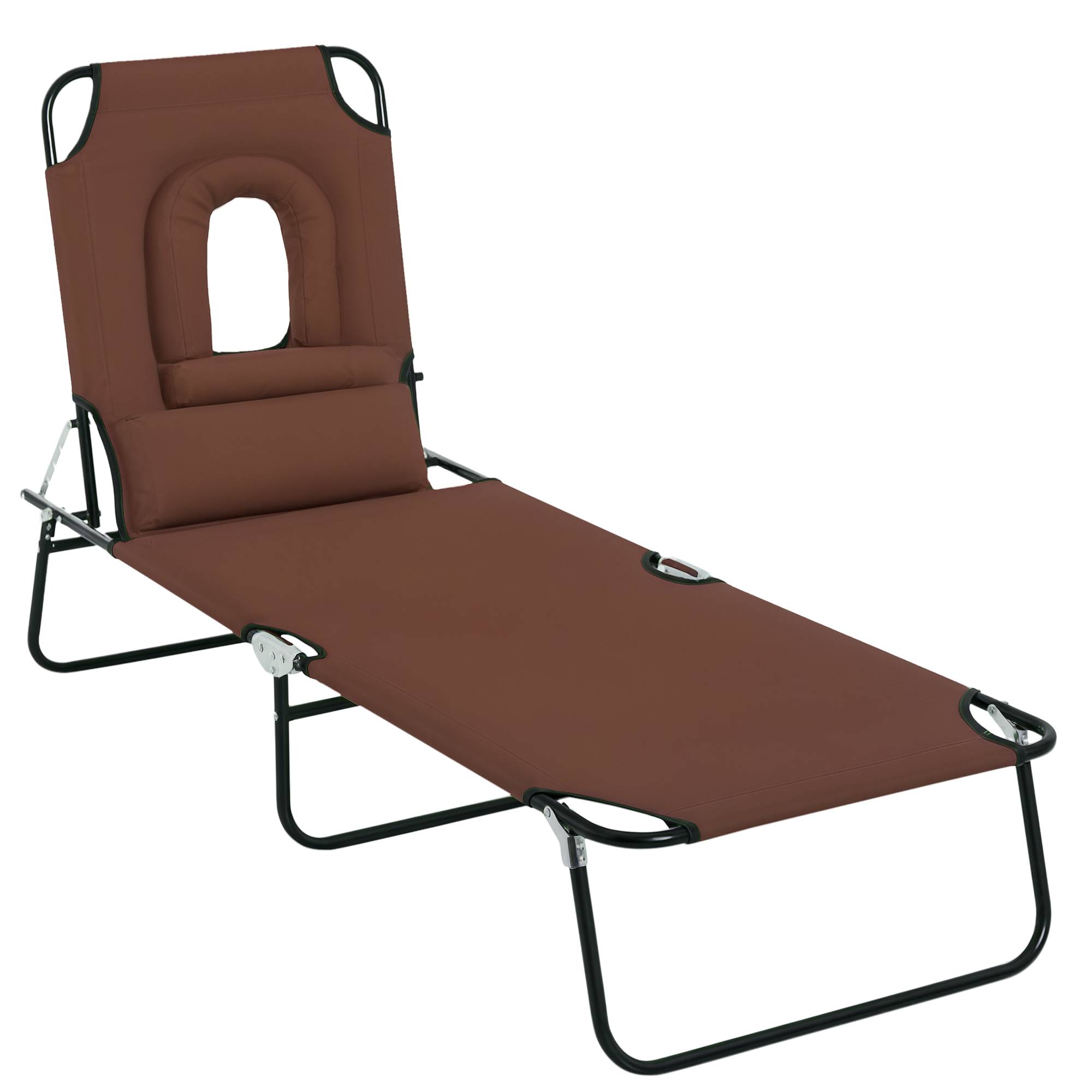 Bain de Soleil Pliable transat inclinable 4 Positions Chaise Longue 3 Coussins fournis Marron - Image 1