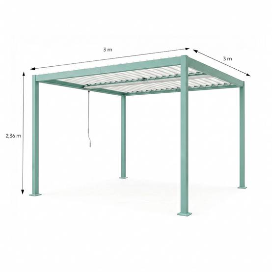 Pergola bioclimatique structure et lames orientables en aluminium vert 3x3m RHODES - Image 3