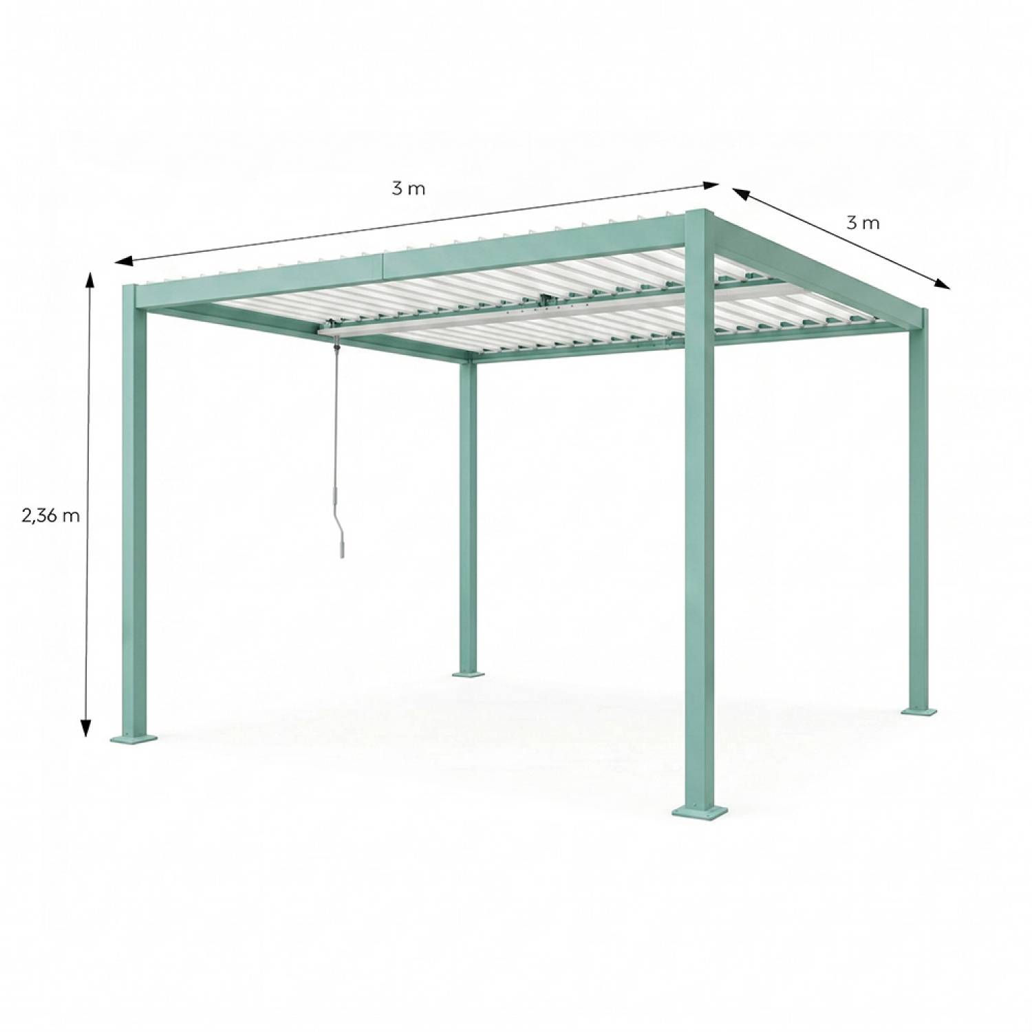 Pergola bioclimatique structure et lames orientables en aluminium vert 3x3m RHODES - Image 3