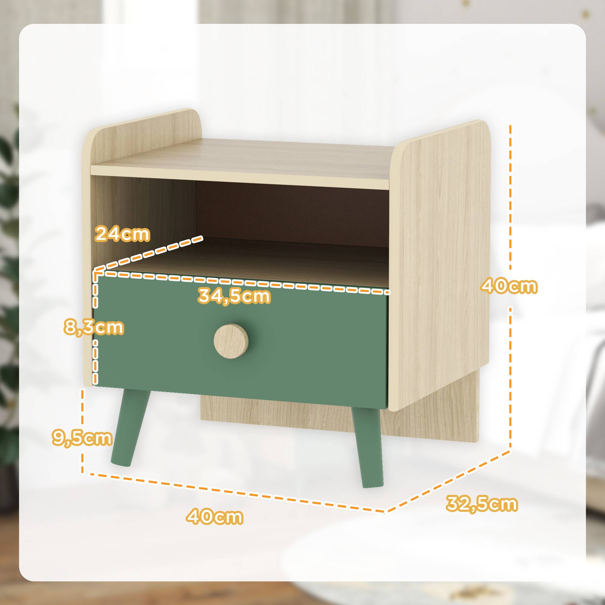 Sans Marque - Table de chevet enfant table de nuit enfant avec tiroir et niche, petite table d'appoint en bois pour chambre d'enfant - Image 5