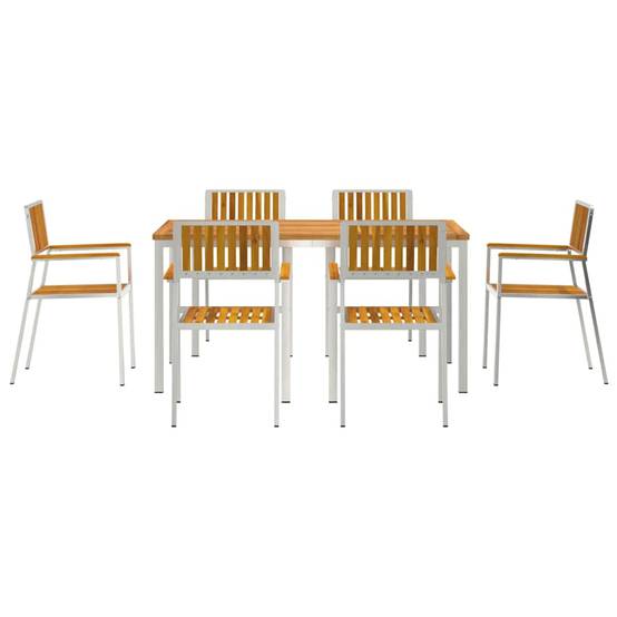 Ensemble repas extérieur 7 pcs Bois d'Acacia Massif Marron 150 x 90 x 75 cm - PANGIVO - Image 7