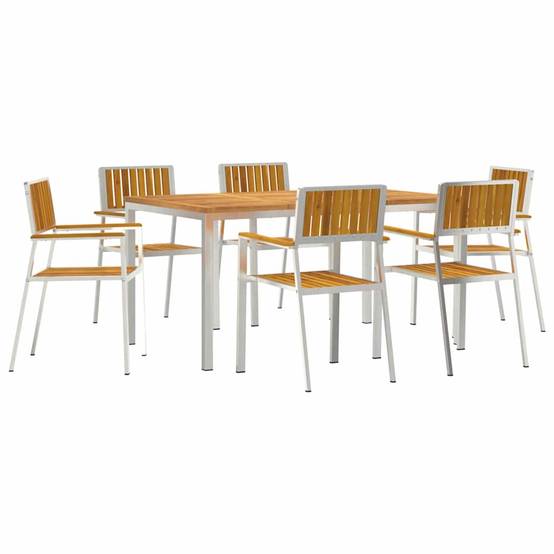 Ensemble repas extérieur 7 pcs Bois d'Acacia Massif Marron 150 x 90 x 75 cm - PANGIVO - Image 2