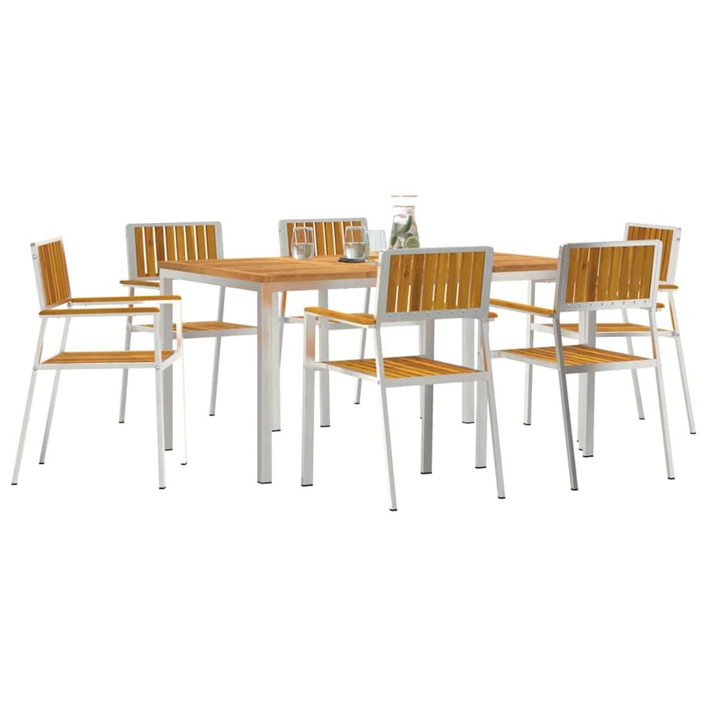 Ensemble repas extérieur 7 pcs Bois d'Acacia Massif Marron 150 x 90 x 75 cm - PANGIVO - Image 3