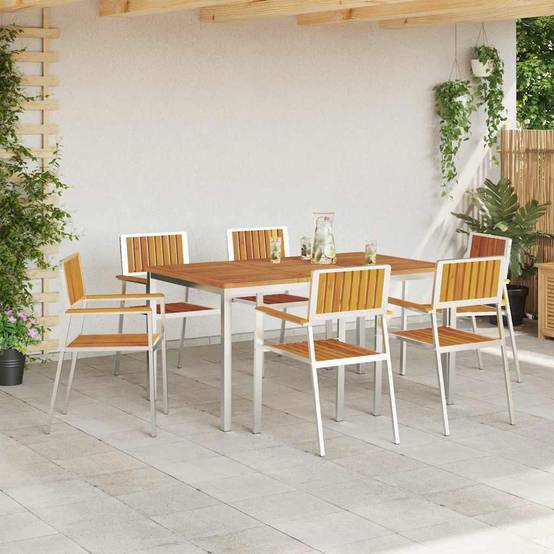 Ensemble repas extérieur 7 pcs Bois d'Acacia Massif Marron 150 x 90 x 75 cm - PANGIVO - Image 4