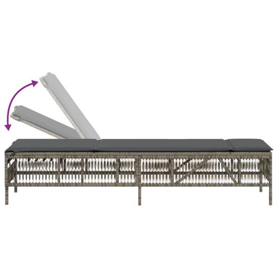Chaise longue avec table gris résine tressée 198 x 55 x 39/52/65/77/88/96 cm - PANGIVO - Image 6