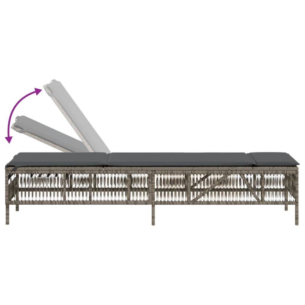 Chaise longue avec table gris résine tressée 198 x 55 x 39/52/65/77/88/96 cm - PANGIVO - Image 6