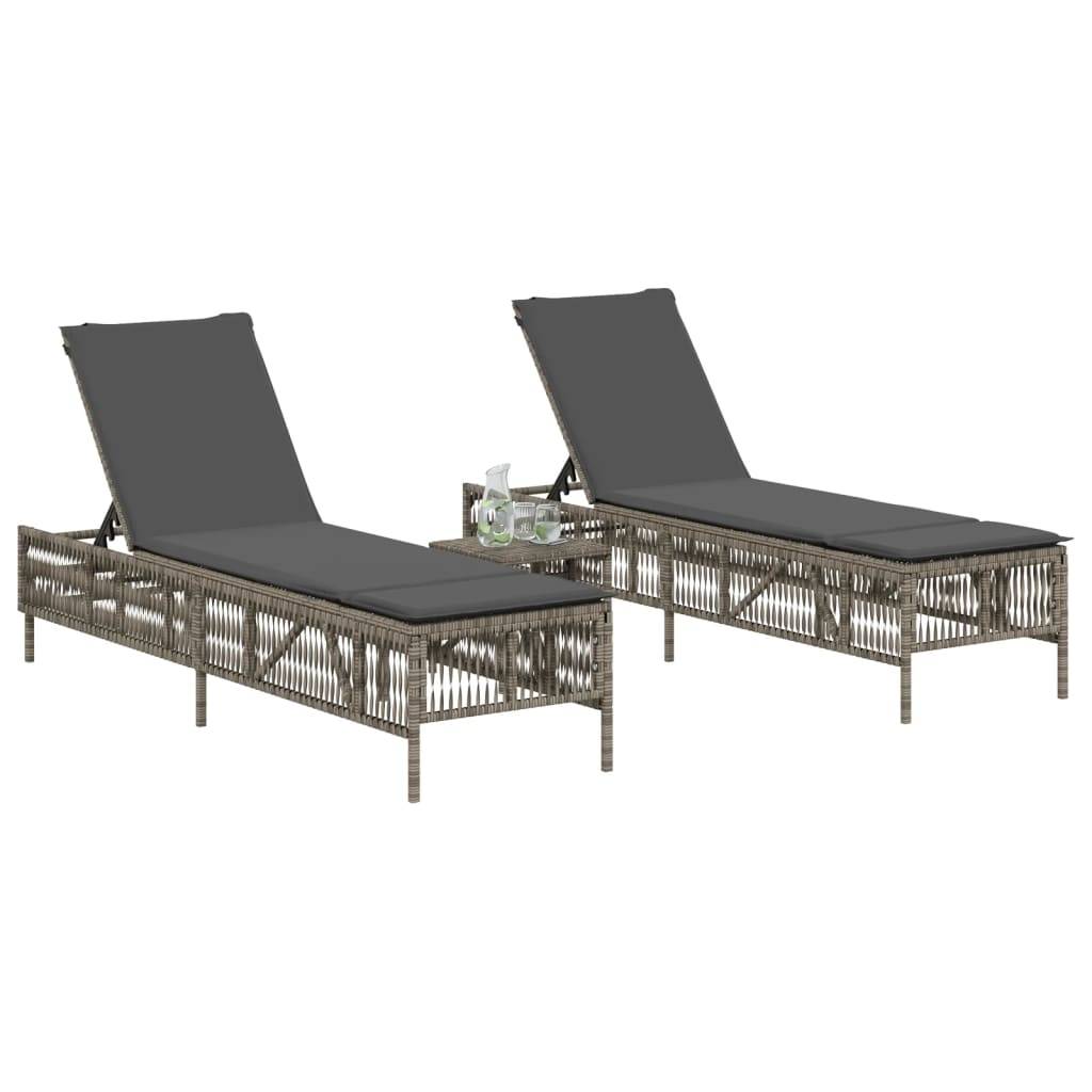 Chaise longue avec table gris résine tressée 198 x 55 x 39/52/65/77/88/96 cm - PANGIVO - Image 2