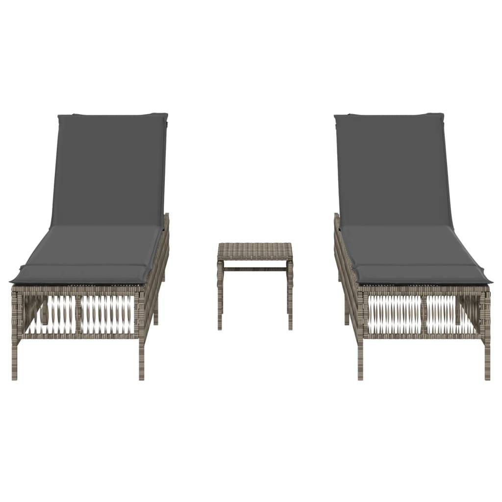 Chaise longue avec table gris résine tressée 198 x 55 x 39/52/65/77/88/96 cm - PANGIVO - Image 3