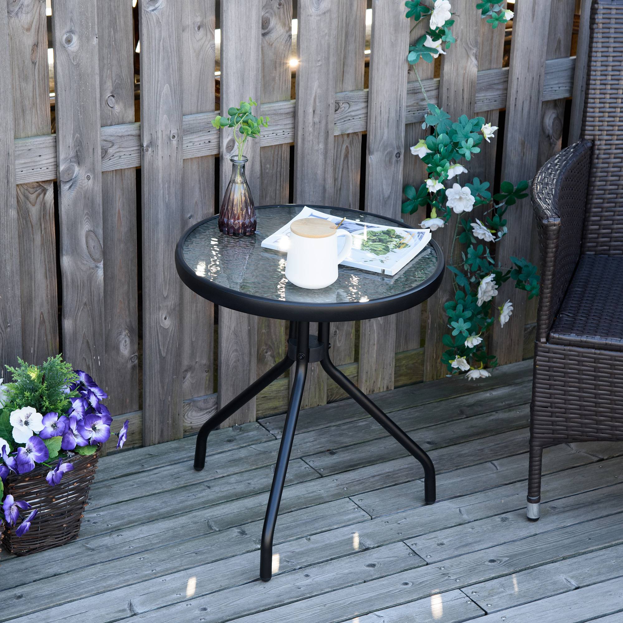 Sans Marque - Table bistro de jardin table basse ronde avec plateau verre trempé métal époxy Ø 50 x 55H cm noir - Image 7
