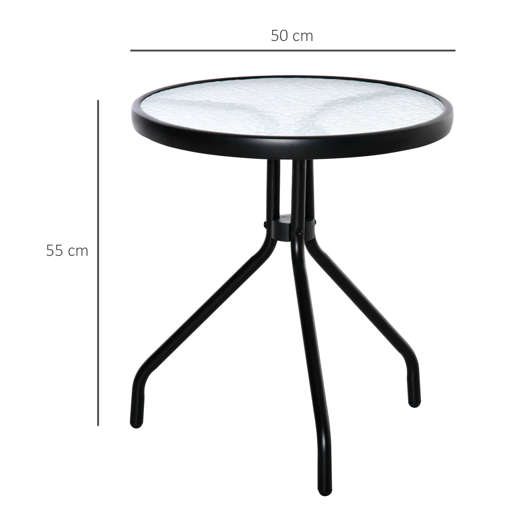 Sans Marque - Table bistro de jardin table basse ronde avec plateau verre trempé métal époxy Ø 50 x 55H cm noir - Image 4