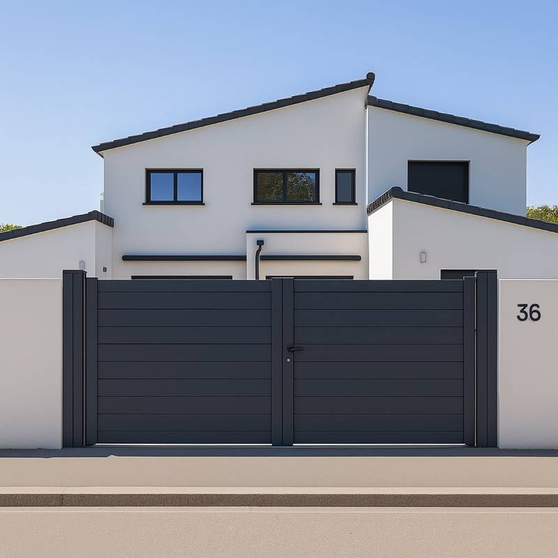 Portail battant Aluminium Plein - Largeur 3m25 - Hauteur 1m90 – Gris anthracite - Prêt à poser - Easy Clôture - Image 7