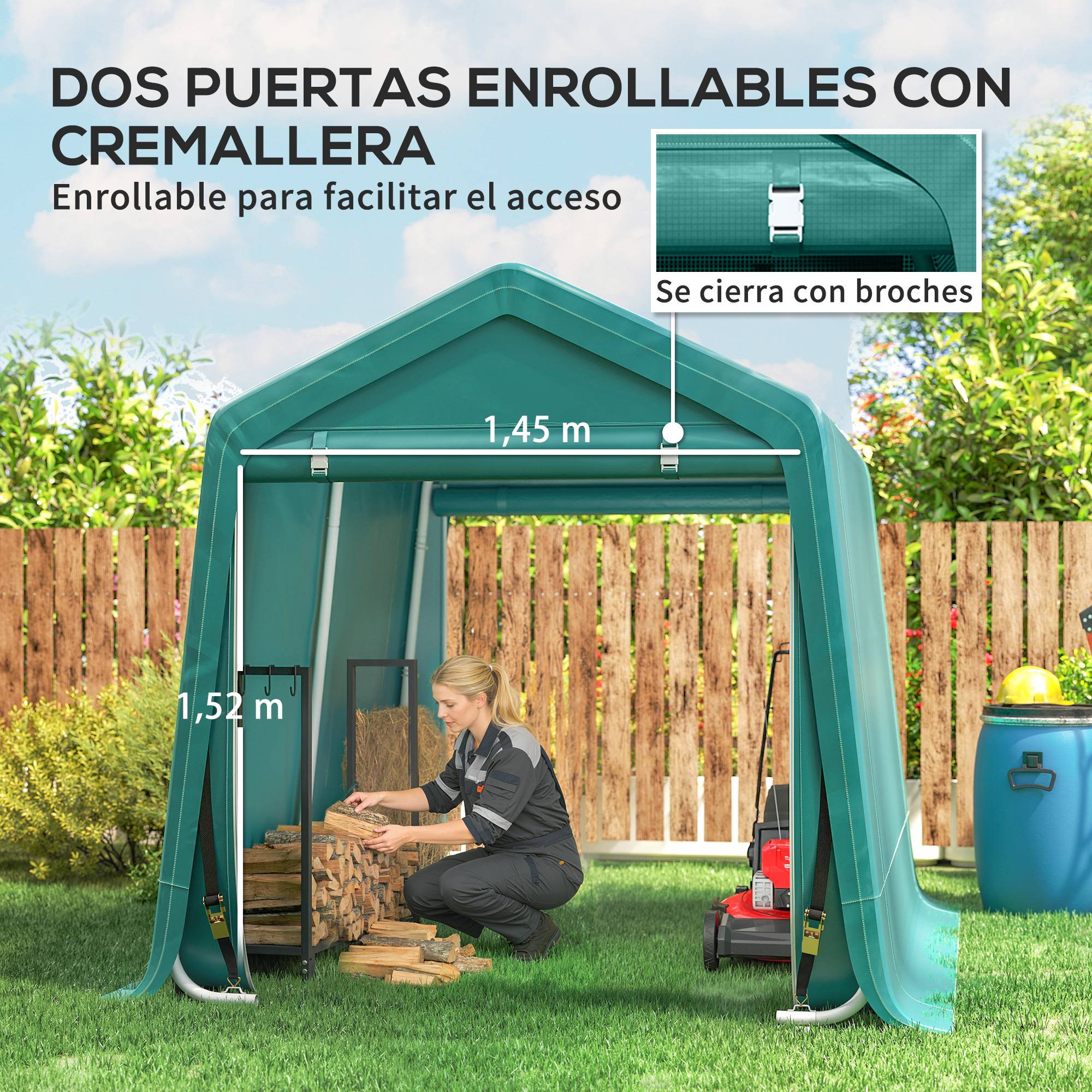 Tente de jardin extérieure de 2,4 x 2 x 2 m, abri de jardin avec 2 portes zippées, imperméable, résistante aux UV, verte - Image 6