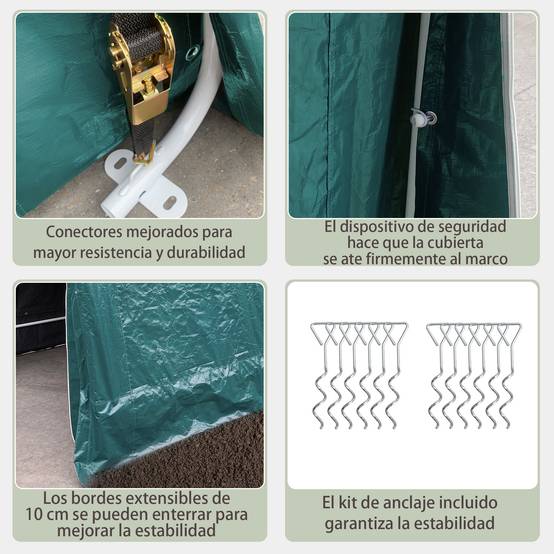 Tente de jardin extérieure de 2,4 x 2 x 2 m, abri de jardin avec 2 portes zippées, imperméable, résistante aux UV, verte - Image 7