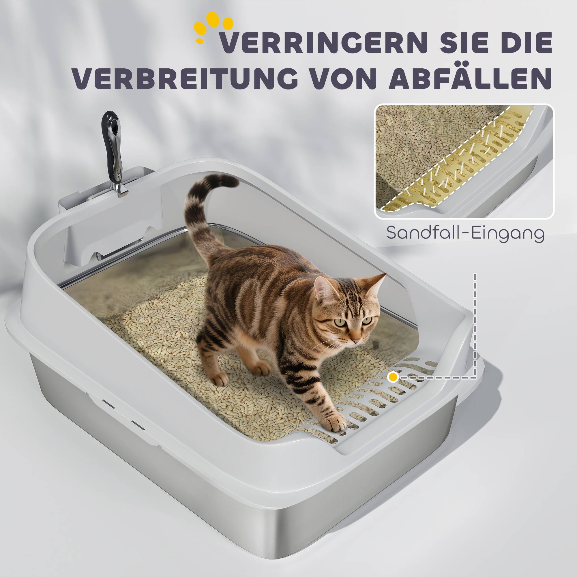 Sans Marque - Litière inox ouverte, pelle, bord haut, pour grand chat -7kg, 60,2x40,2x29,7cm, Gris - Image 9