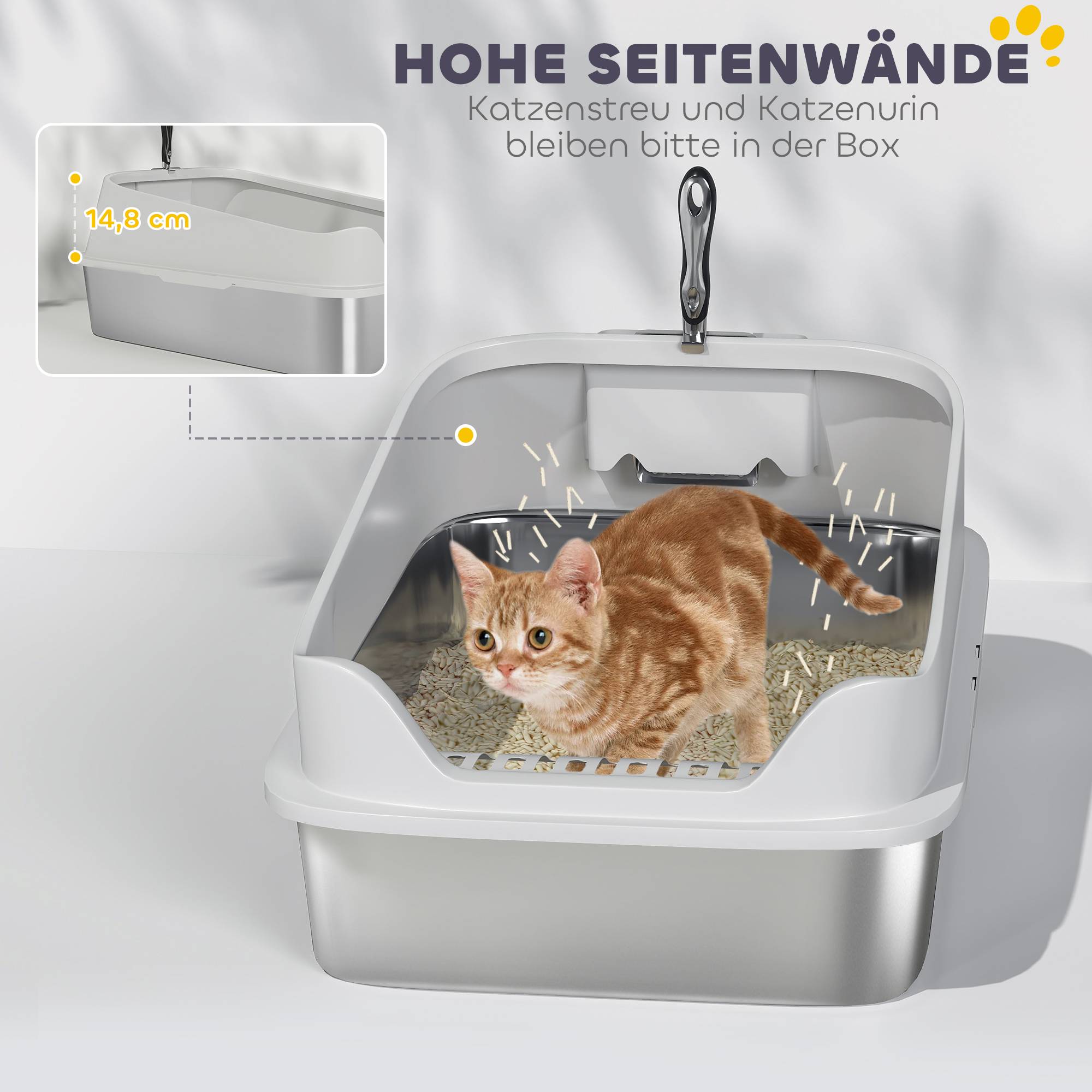 Sans Marque - Litière inox ouverte, pelle, bord haut, pour grand chat -7kg, 60,2x40,2x29,7cm, Gris - Image 8