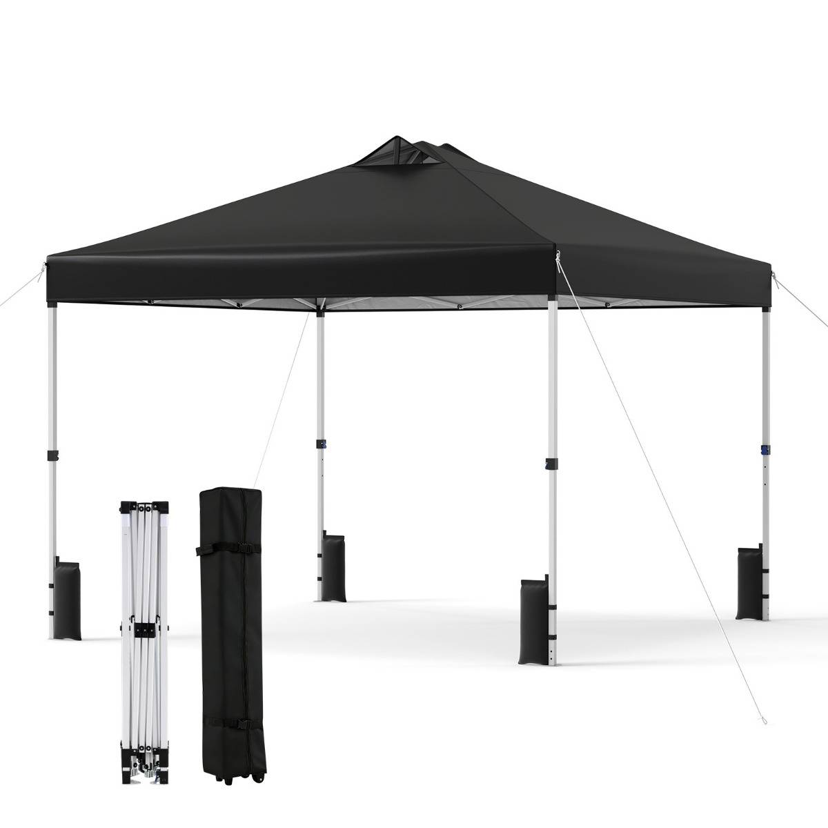 Tonnelle de Jardin 3x3 m Tente Pop-Up Toit à Revêtement Argenté Gazebo Portable avec 4 Sacs de Sable Piquets Noir MAISON CHIC - Image 1