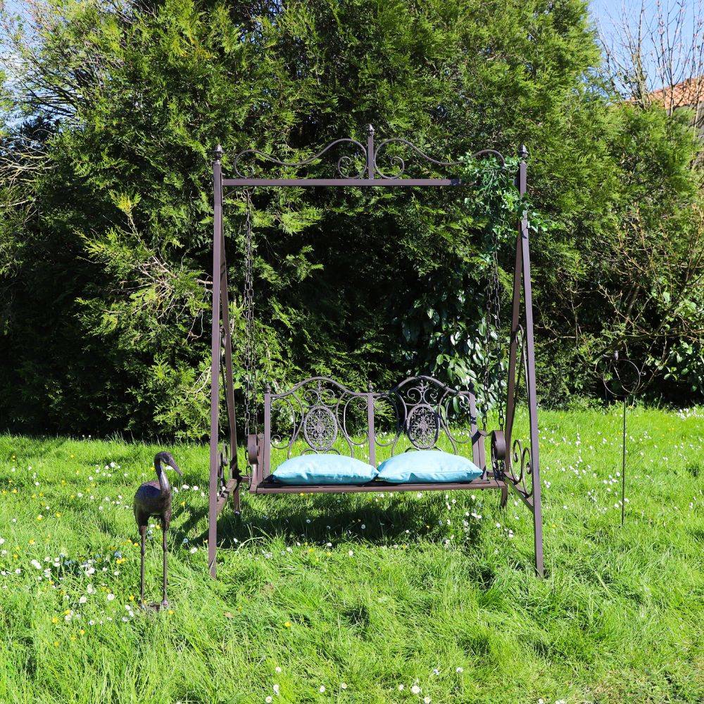 Balancelle de jardin en fer forgé marron 2 places Ht.209 cm Chemin de campagne - Image 2