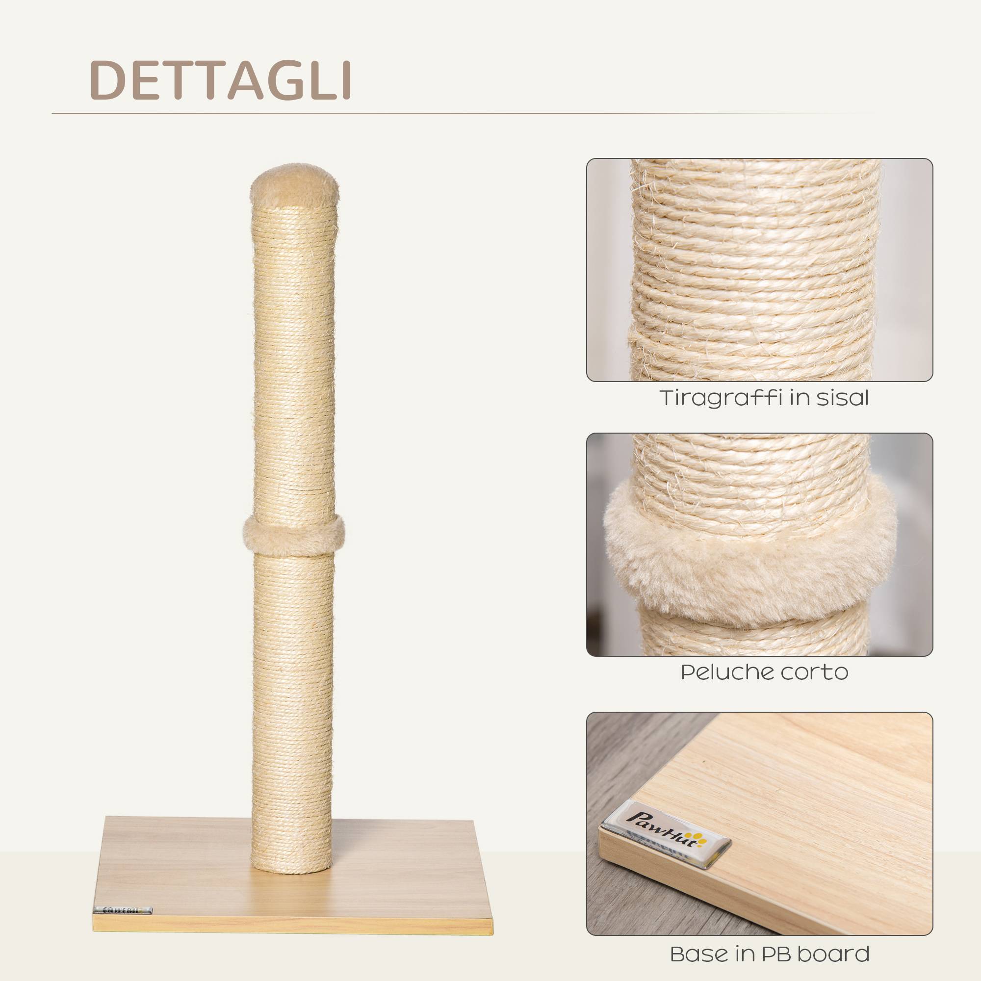 Griffoir pour chat avec poteau en sisal de 60 cm de haut et base en aggloméré, beige - Image 7